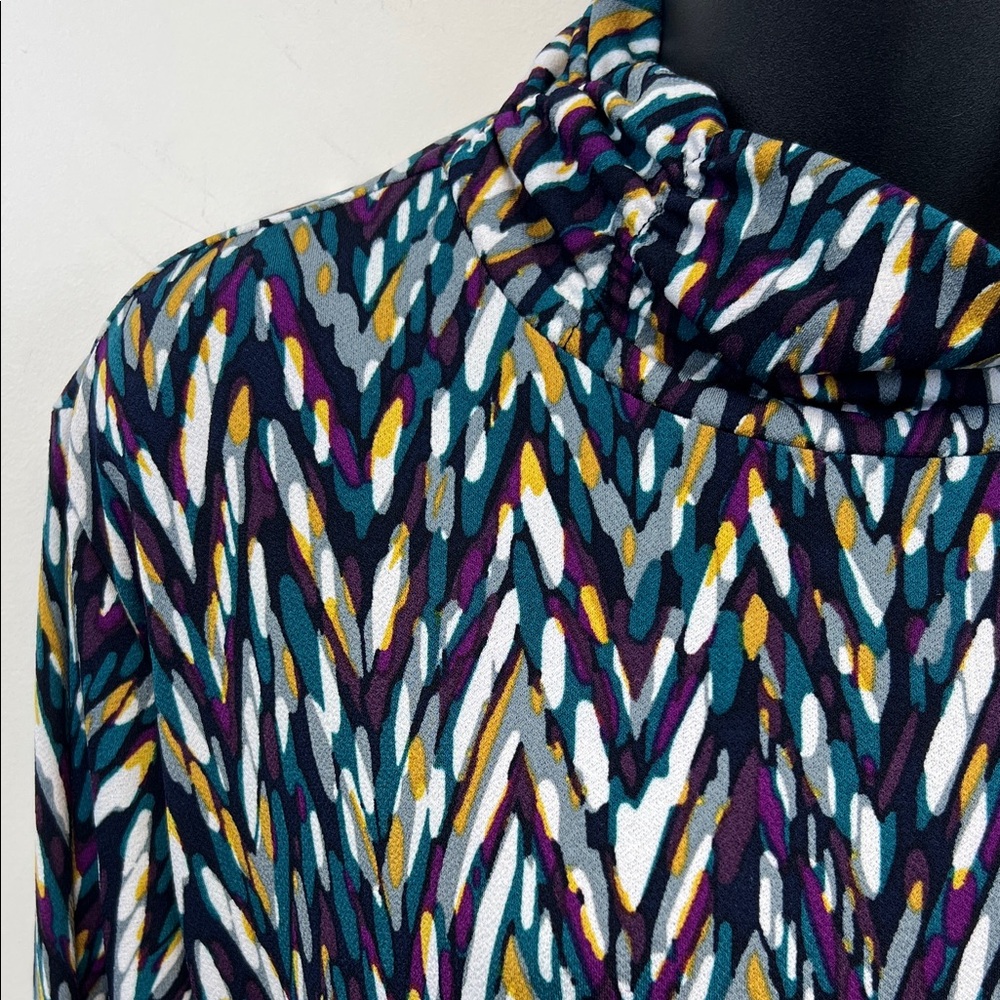Susan Graver Chic Colorful Abstract Long Sleeve Top Purple Teal Yellow XL - Picture 6 of 13